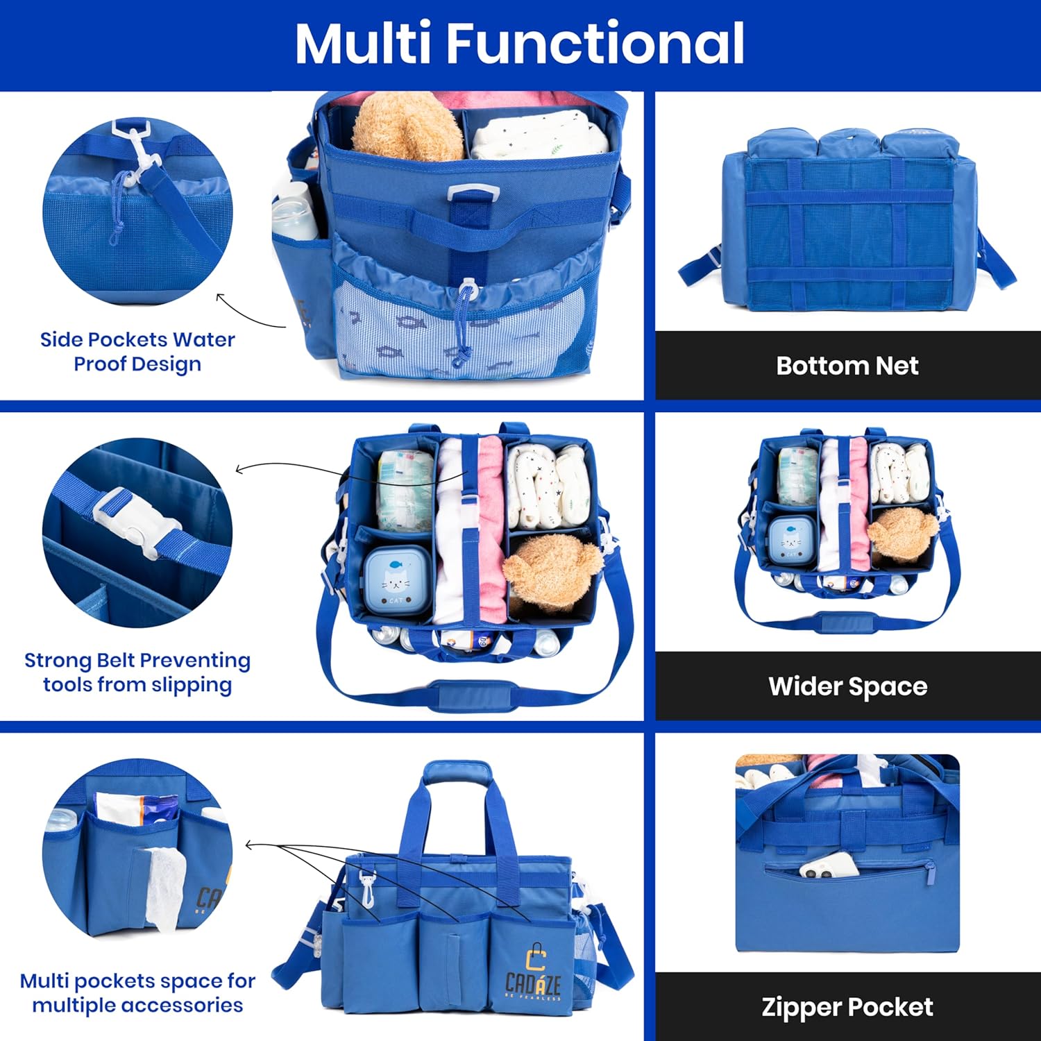 Large Cleaning Caddy Bag for Cleaning Supplies with Handle |Cleaning Organizer Bag with 4 Adjustable Dividers (15