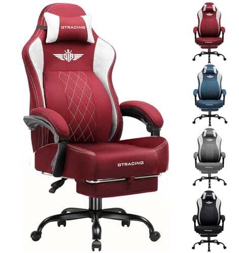 GTPLAYER Big and Tall Gaming Chair Breathable Fabric Computer Chair with Strong Lumbar Support, Comfortable Office Chairs with Pocket Spring Cushion, High Back Ergonomic Desk Chairs with Footrest