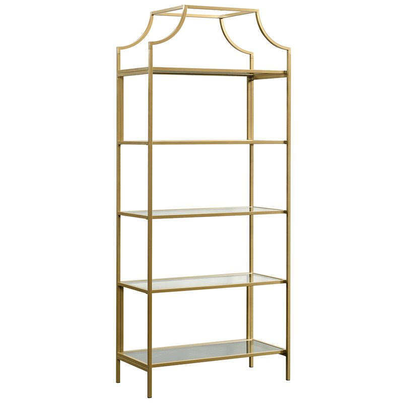 Sauder International Lux 5 Shelf Bookcase, Satin Gold