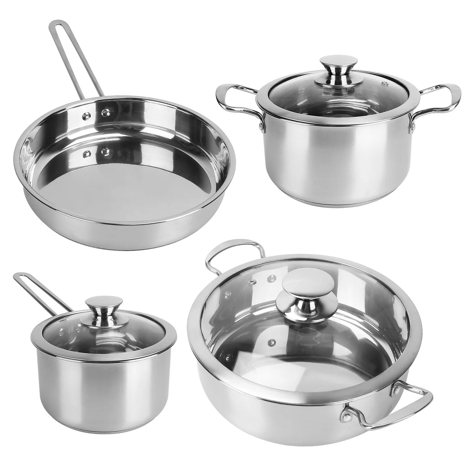 Stainless Steel Cookware Set, iMounTEK Fast Even Heat Induction Pots Pans Set Dishwasher Safe with 2 Stockpot, 1 Saucepan, 1 Frying Pan, Chef's Classic Stainless Cookware-Collection