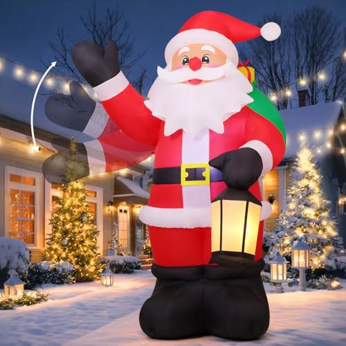 COMIN 8 FT Christmas Inflatables Outdoor Decorations Inflatable Waving Santa Clauss with Built-in LEDs for Yard Party Lawn Decor