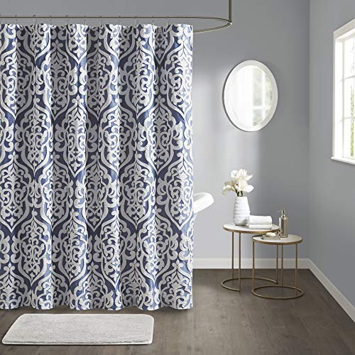 Madison Park Odette Fabric Shower Curtain Luxe Textured Jacquard, Damask Medallion Machine Washable Modern Home Bathroom Decor, Bathtub Privacy Screen, 72