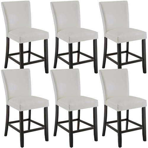 Counter Bar Chair Set of 4, 26” Counter Height Stools, Upholstered Bar Stools with Solid Wood Legs and Soft Faux Leather Seat, Easy Assemble for Kitchen Pub Home Cafe, Red, ZBY1331RD-4