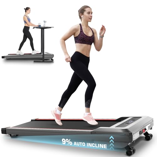 FUNMILY Walking Pad with Auto Incline, 4 in 1 Under Desk Treadmill for Home Office, 8 Levels Adjustable Slope Treadmill, 2.5HP Compact Treadmill for Walking Running with Remote Control