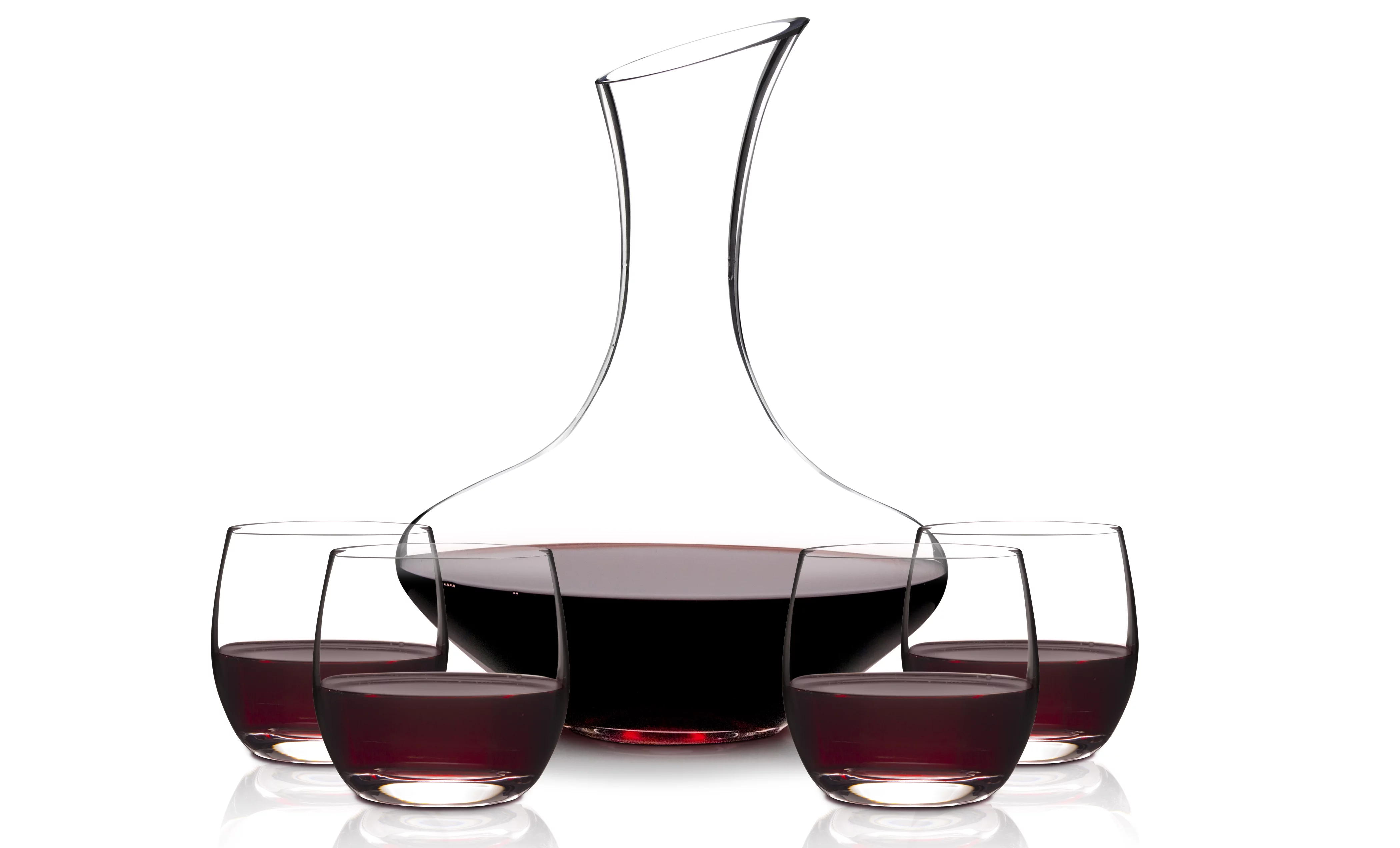 Eternal Living Wine Decanter Carafe Aerator with Stemless Wine Glasses Hand Blown Lead Free Crystal Glass 5 pieces Set