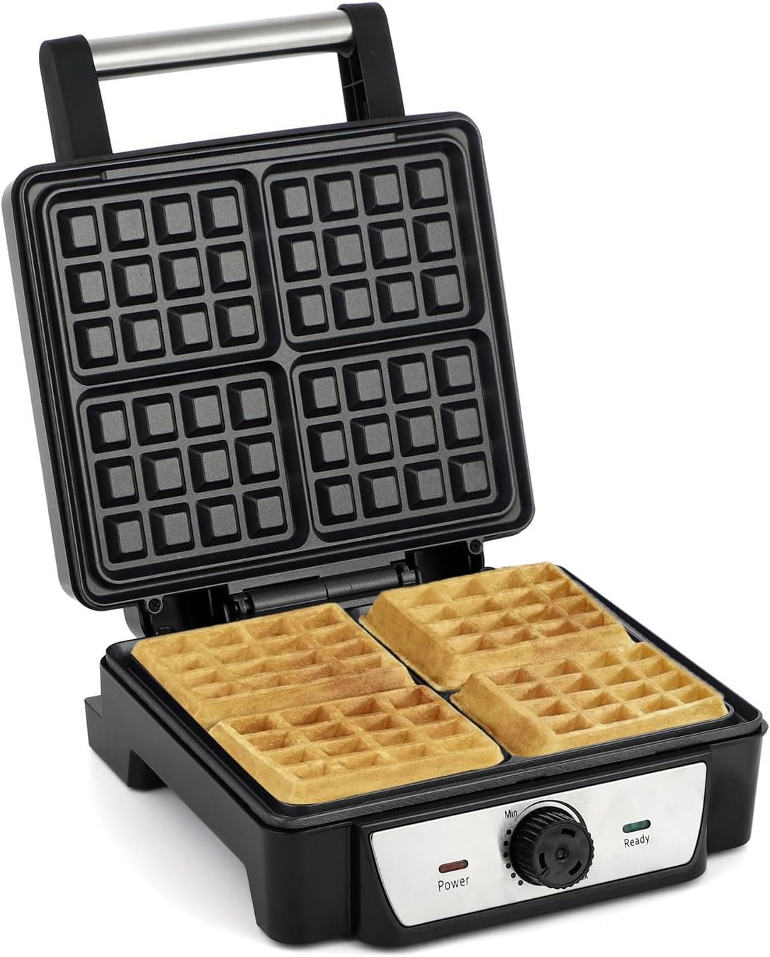 Waffle Maker with Non-Stick Pan, Large Waffle Baking Pan, Belgian Waffle Maker Non-Stick, 4 Slice Electric Waffle Maker with Indicator Lights 1400W Temperature Adjustable