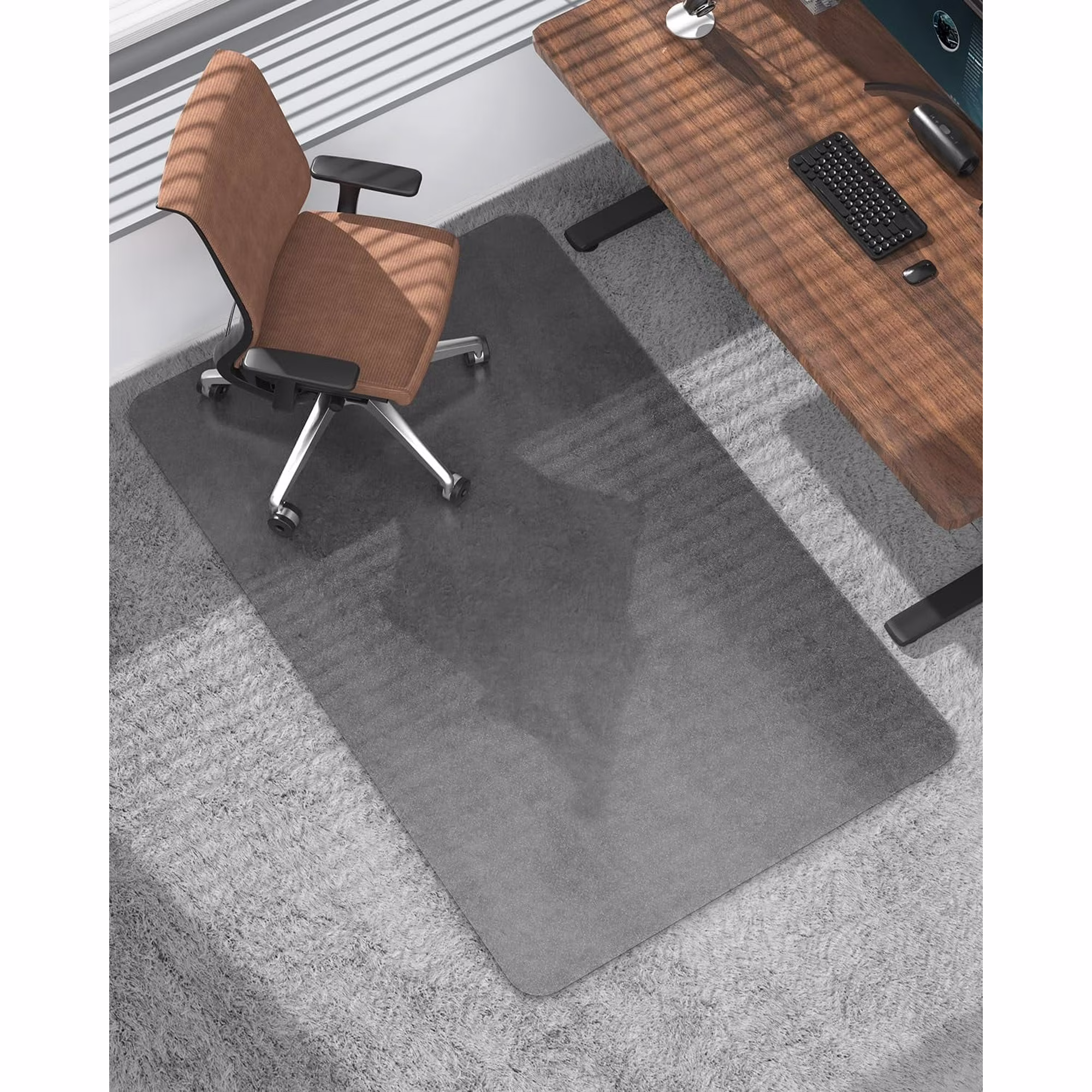 Frosted Chair Mat for High Pile Carpet & Hardwood Floor, PC Material, Heavy Duty, Prevent Rolling Damage, Desk Rug for Office & Home, Grey