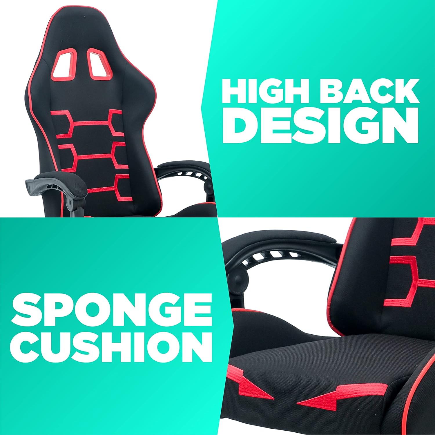 Reclining mesh Fabric Gaming Chair with Hinged Armrests, Black/Red