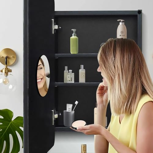 White Medicine Cabinet Mirror for Bathroom, 16x29 Inch Recessed Medicine Cabinet or Surface Mount, Frameless Beveled Bathroom Mirror with Storage Modern Farmhouse