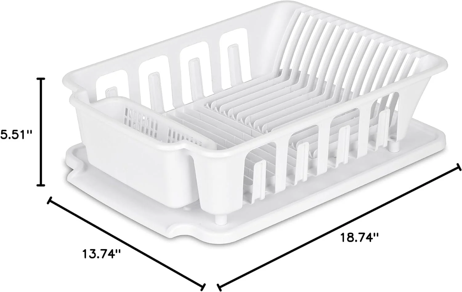 STERILITE 2-Piece Large Sink Set Dish Rack Drainer, White 18 L x 13 3/4