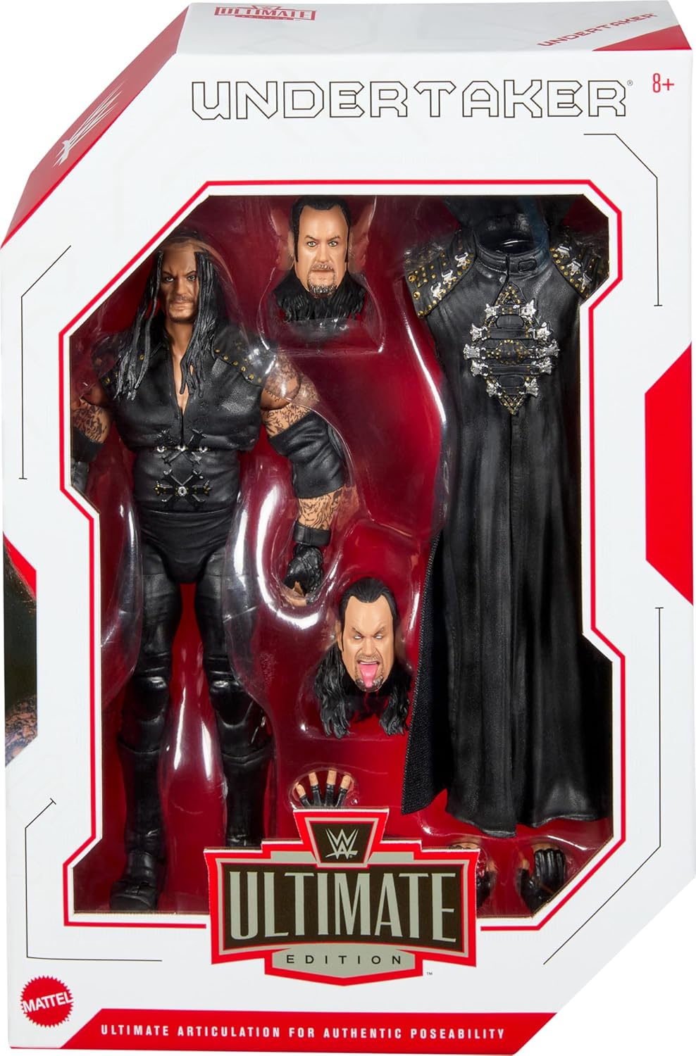 Mattel ​WWE Ultimate Edition Action Figure & Accessories, 6-inch Undertaker Collectible Set, Swappable Heads & Hands, Entrance Gear & 30 Articulation Points​​