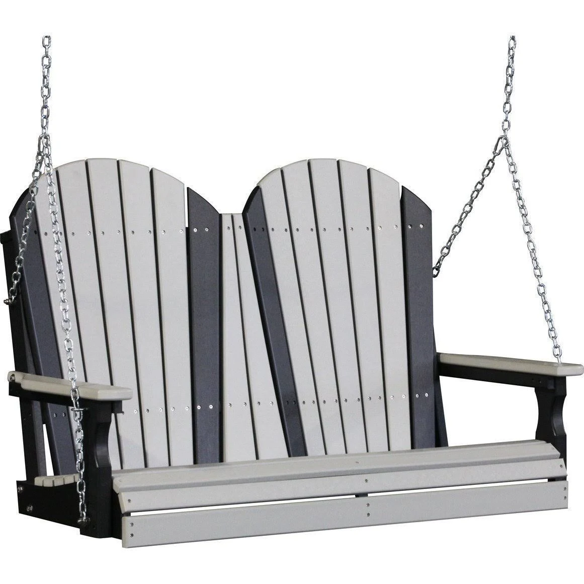 LuxCraft Adirondack 4ft. Recycled Plastic Porch Swing-Dove Gray on Black
