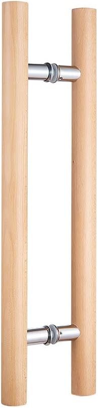 Glass Door Handle 304 Solid Connector,Wood Handle for Sauna Room,Push Pull Door Handle Beech Wood Door Pull,Front Door Handle (Length 24inches, Wood Color(Straight Connector)) Pack of 2