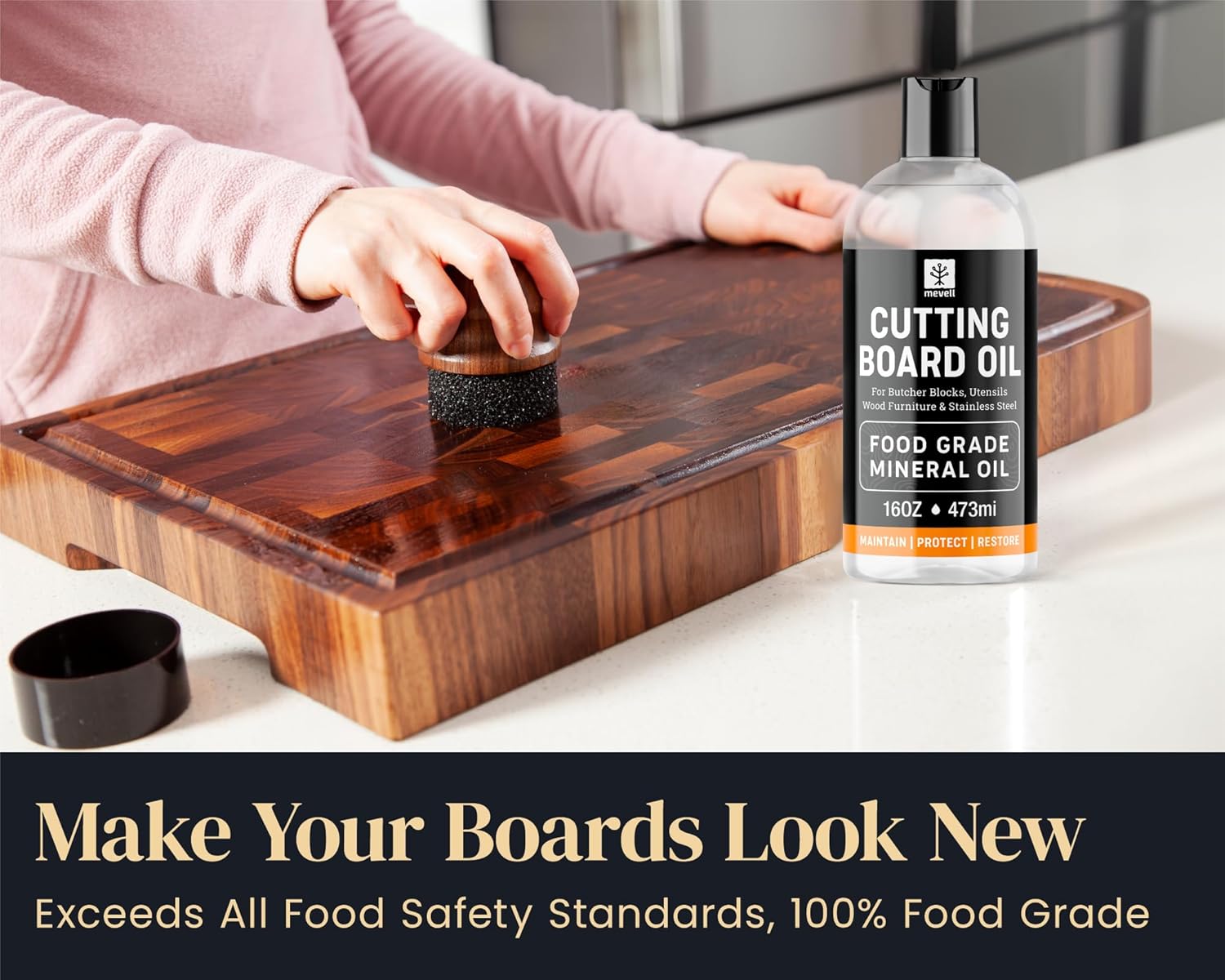 Food Grade Mineral Oil Made in USA 16 Oz, Butcher Blocks and Kitchen Countertops Conditioner, Food Safe Cutting Board Oil, Finish for Marble, Soapstone