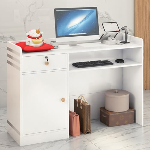 Modern Reception Desk, Small Salon Reception Desk With Counter, Retail Checkout Reception Counter, Simple Cashier Desk For Beauty Salon, Supermarket, Convenience Store ,Clothing Store ,Milk Tea Shop,