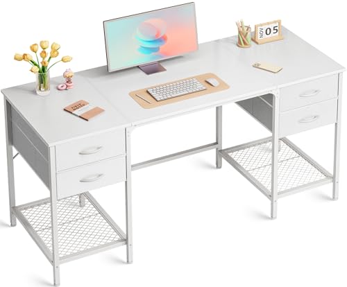 55 Inch Computer Desk with 4 Drawers, Office Desk with Mesh Shelf, Gaming Desk, Large Storage, Writing Desk Work Desk for Home Office, Study, Bedroom, Work from Home, Rustic Brown