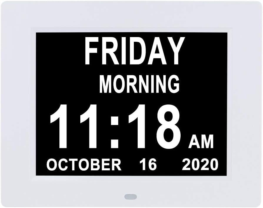Digital Calendar Day Clock 8 Alarm Auto-Dimming Extra Large Display Day Date Time Clock for Seniors Elderly Dementia Vision Impaired Memory Loss