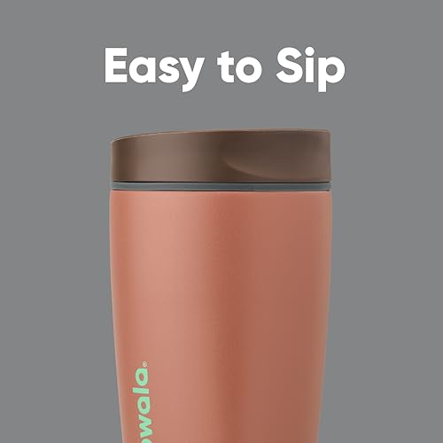 Owala SmoothSip Slider Insulated Stainless Steel Coffee Tumbler, Reusable Iced Coffee Cup, Hot Coffee Travel Mug, BPA Free 12 oz, Grey/Brown (Cozy Cocoa)