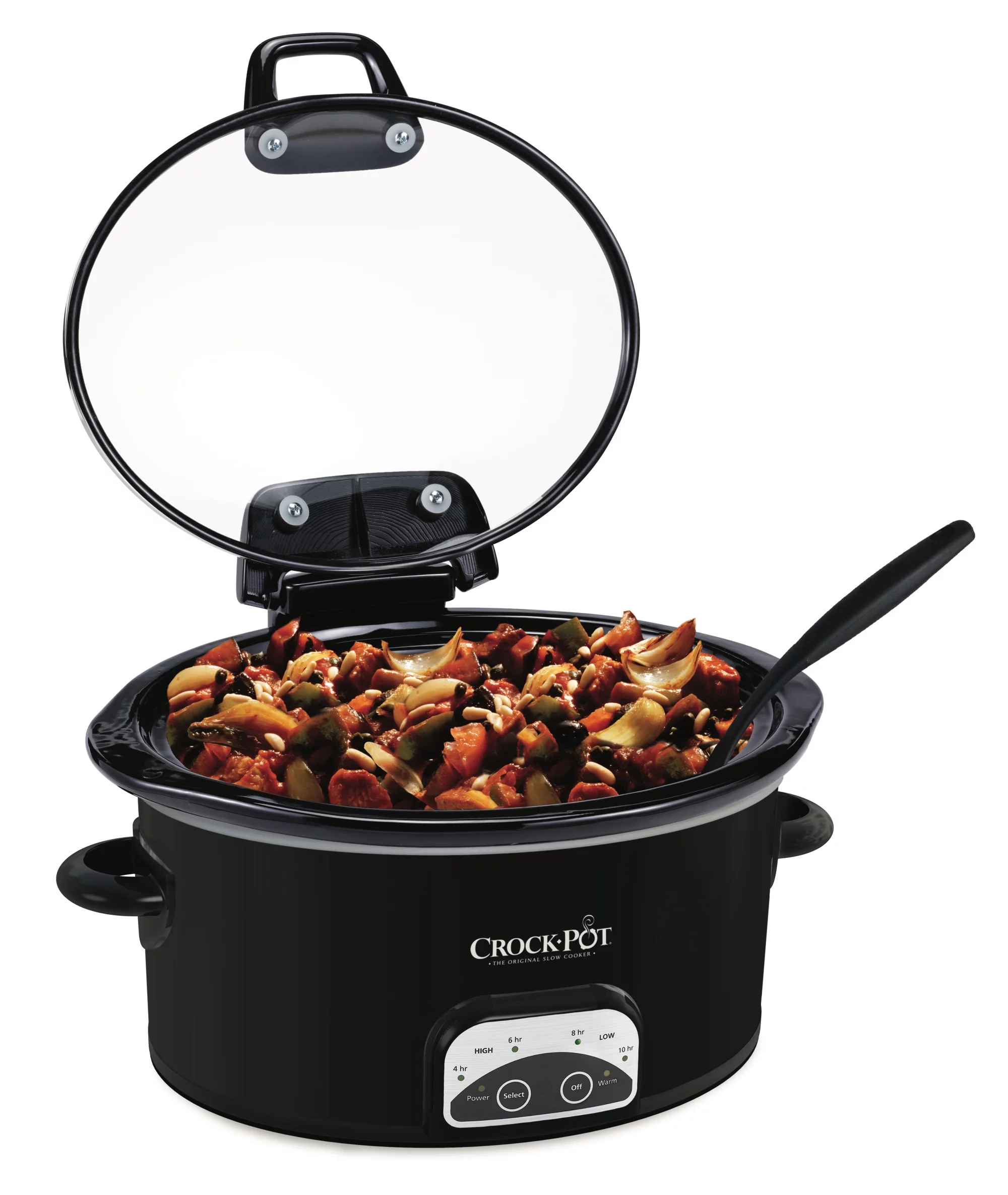 Crock-Pot 4.5-Quart Lift & Serve Hinged Lid Slow Cooker, One-Touch Control, Black
