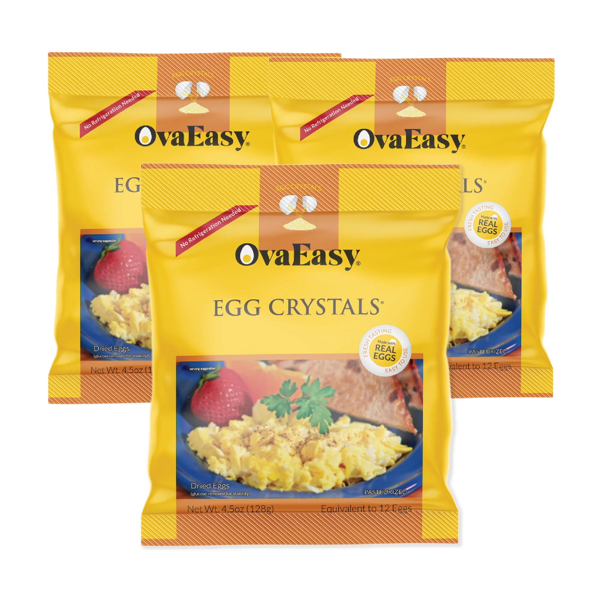 OvaEasy Whole Egg Crystals - Powdered Eggs for Camping (4.5 oz, 3-Pack)