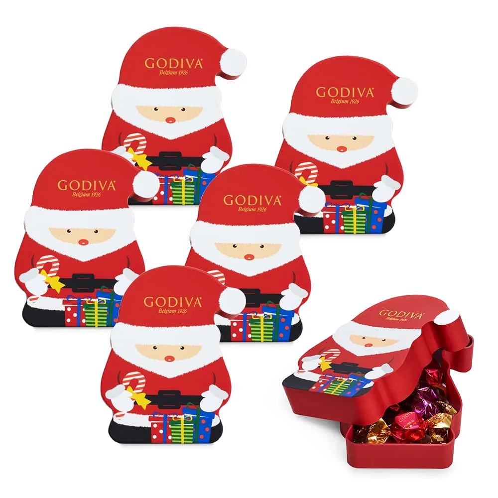 Holiday Santa Truffle Tin - 8 Piece Individually Wrapped Assorted Gourmet Chocolate Candy - Set Of 6 Giftable Tins – Unique Christmas Gift For Chocolate Lovers