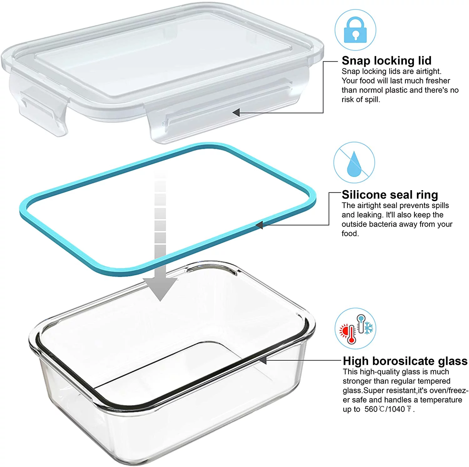 AILTEC Glass Food Storage Containers with Lids, Glass Meal Prep Containers,BPA Free (9 Lids & 9 Containers)