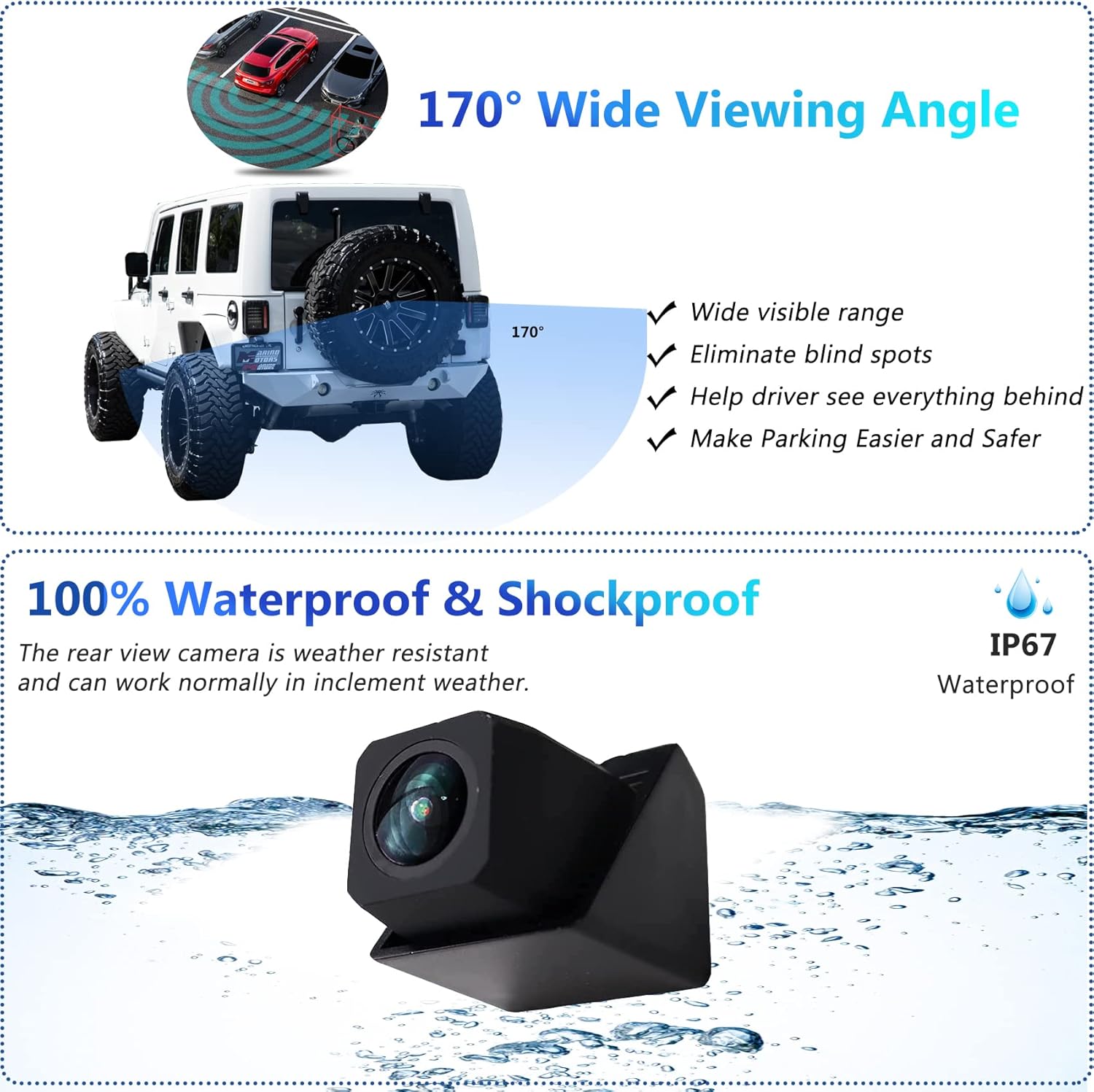 VIREGO Car Backup Camera Rear View Camera, Reverse Camera for Jeep Wrangler JK 2007-2018 Spare Tire Mount, Reversing Parking Aftermarket Camera Removable Guidelines with OEM Monito Adapter Pack of 2