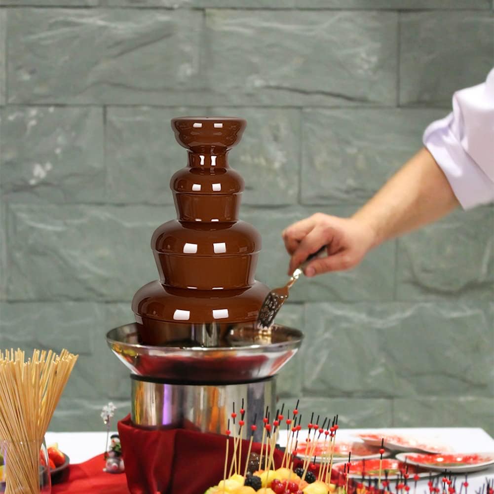 Chocolate Fondue Fountain,4 Tier Chocolate Fondue Fountain - Electric Stainless Choco Dipping Warmer Machine - Melting, Warming, Keep Warm - for Chocolate, Candy, Butter, Cheese,