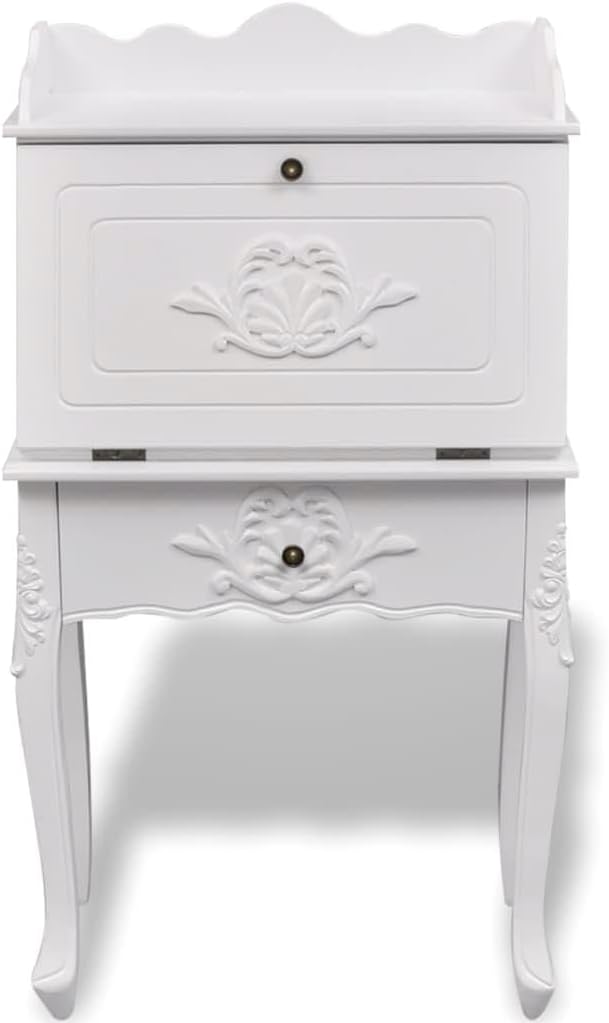 Exquisite Antique Secretary Desk - Vintage French Style Writing Table for Home Office - Classic Rustic Design with Elegant Wooden Finish-White