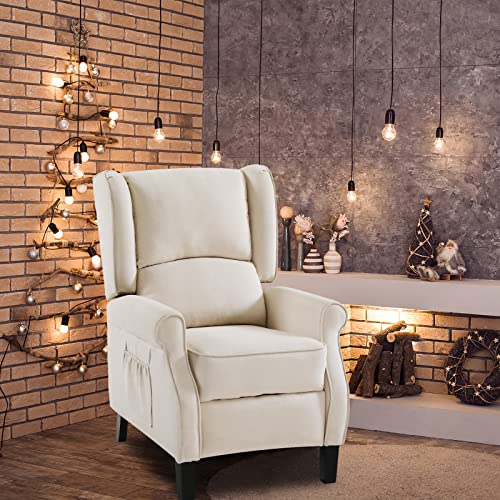 LEISLAND Wingback Recliner Chair for Living Room, Fabric Recliner Chair with Heat and Massage, Tufted Armchair for Reading and Napping,Beige