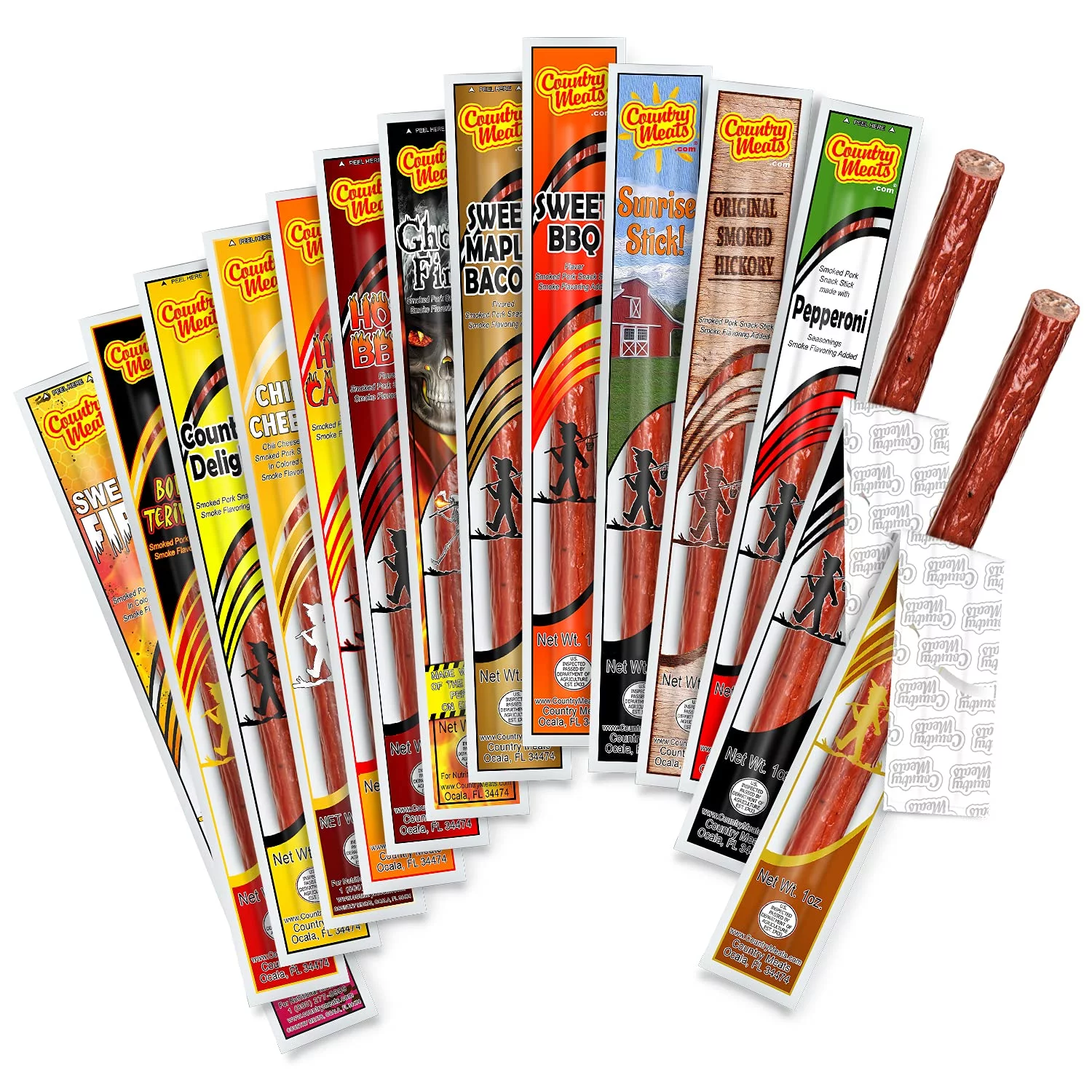 Country Meats High Protein Keto Friendly Meat Sticks (14 Sticks, Variety Pack)