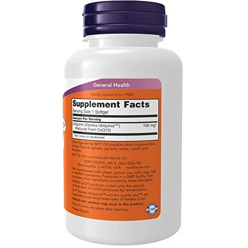 NOW Supplements, Ubiquinol 100 mg, High Bioavailability (the Active Form of CoQ10), 120 Softgels