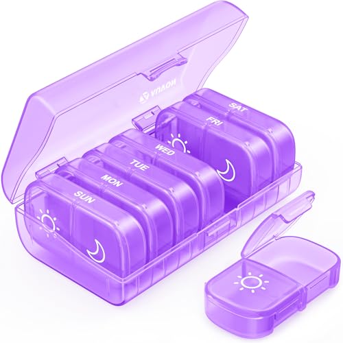 AUVON XL Weekly Pill Organizer 2 Times a Day, AM PM Pill Box 7 Day with One-Side Large Opening Design for Easy Filling, Portable Travel Pill Case for Medication, Vitamins, Fish Oils, Supplements