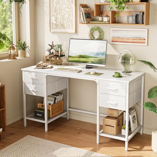 55 Inch Computer Desk with 4 Drawers, Office Desk with Mesh Shelf, Gaming Desk, Large Storage, Writing Desk Work Desk for Home Office, Study, Bedroom, Work from Home, Rustic Brown