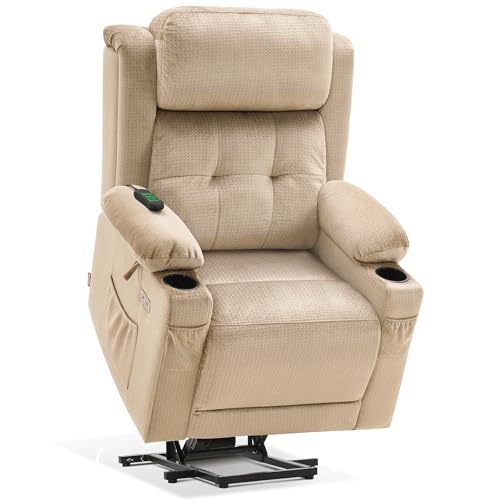 MCombo Large Dual Motor Power Lift Recliner Chair with Massage and Heat for Elderly People, Adjustable Headrest, Infinite Position, USB Ports, Fabric 7662 (Grey, Large)