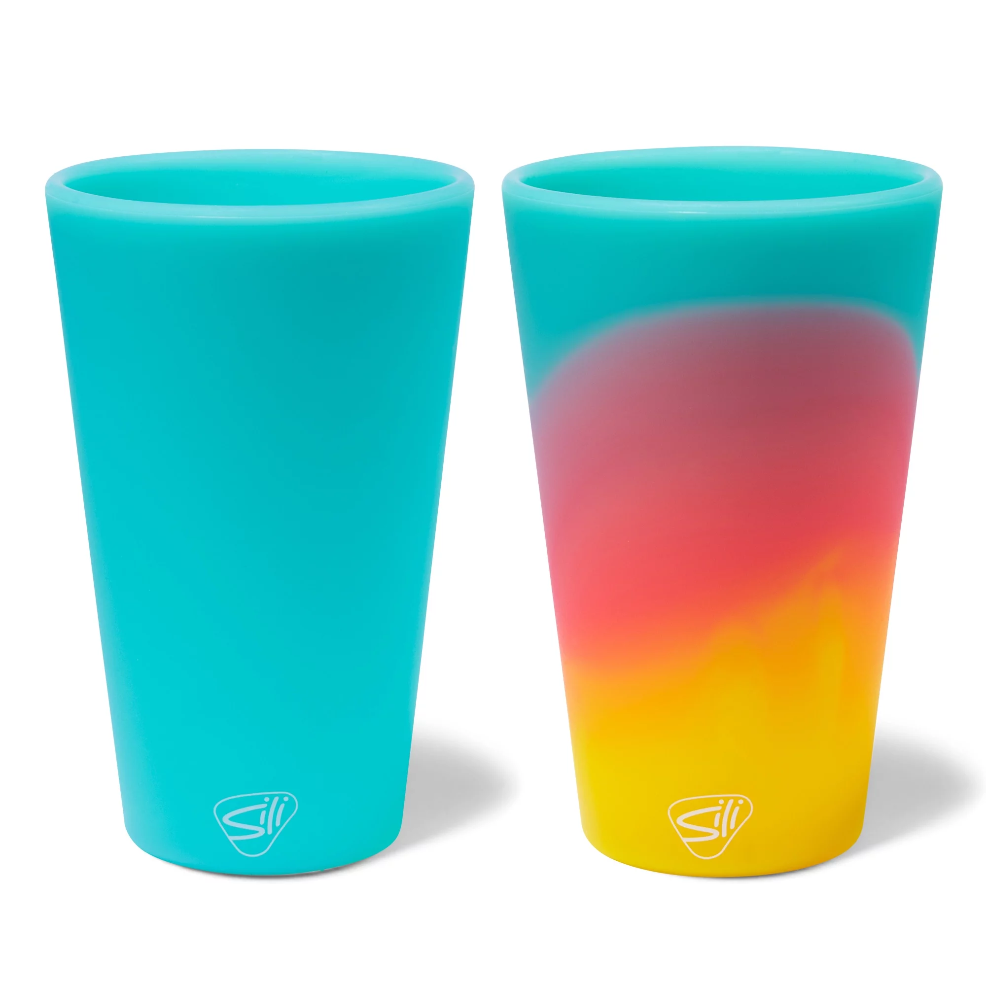 Silipint: Silicone Pint Glasses: 2 Pack - Aurora & Aqua - 16oz Unbreakable Cups, Flexible, Hot/Cold, Non-Slip Easy Grip