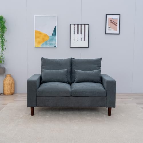 Panana Small Loveseat Sofa Upholstered Couch Modern Linen 2 Seater Love Seats for Living Room, Apartment, Small Space (Black Leather-like, 2 Seats)