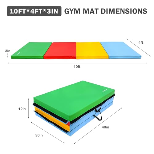 Extra Thick Folding Exercise Gymnastics Mat, 4'x10'x3