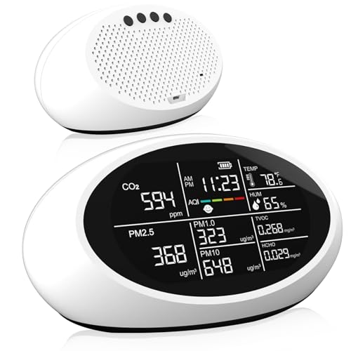 12 in 1 Air Quality Monitor Indoor- Portable Indoor Air Quality Meter for CO2, TVOC, PM2.5, PM1.0, PM10, Temperature, Humidity & Time Display, Air Quality Tester for Home 【Dual Chip & High Accuracy】