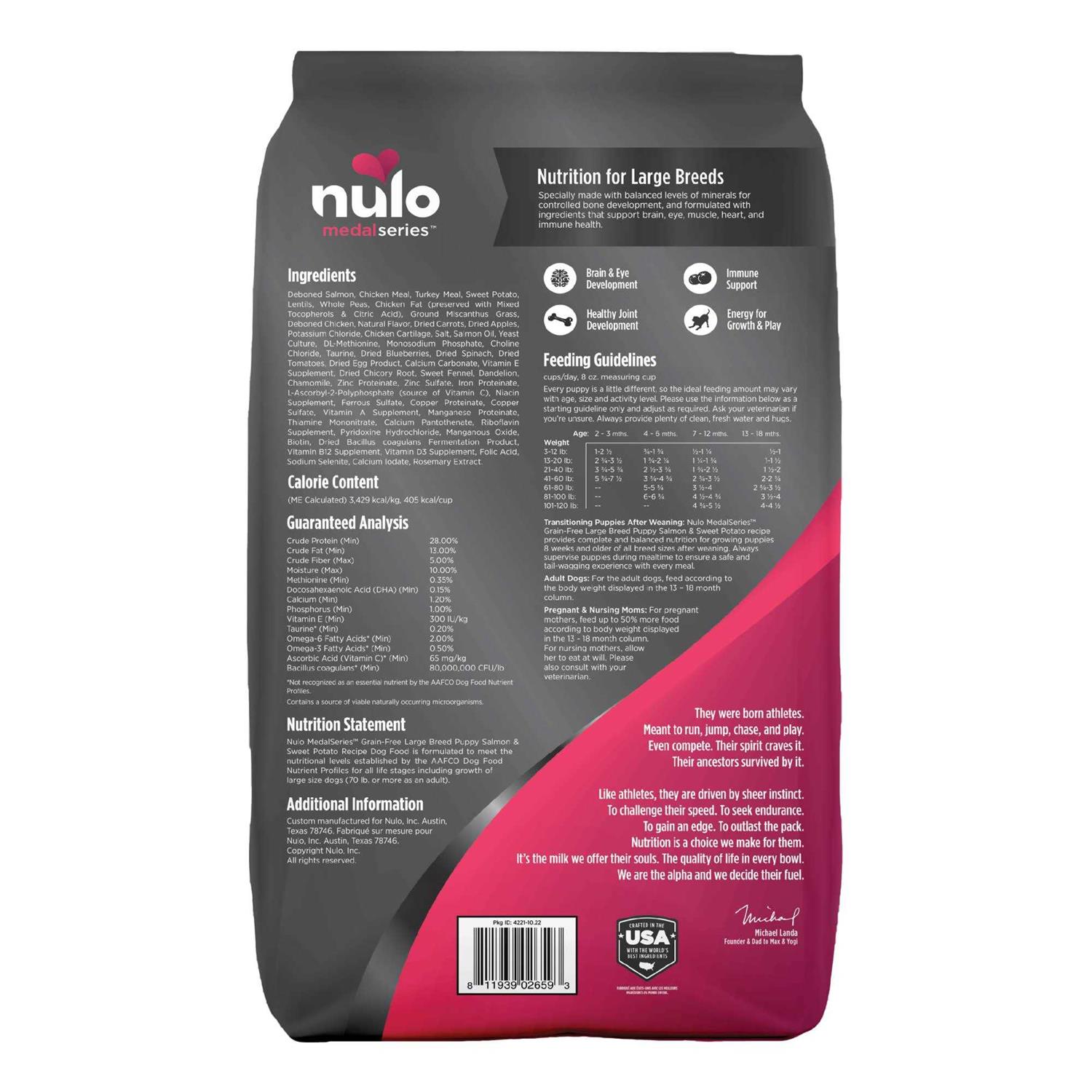 Nulo MedalSeries Salmon Large Breed Puppy Dry Dog Food - Pet Supplies online store