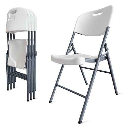 Folding Plastic Chair, 450 Pound Capacity, White, Indoor Outdoor Plastic Commercial Stackable Foldable Guest Chairs for Events Office Wedding Party Picnic Kitchen Dining 4-Pack Set (White)