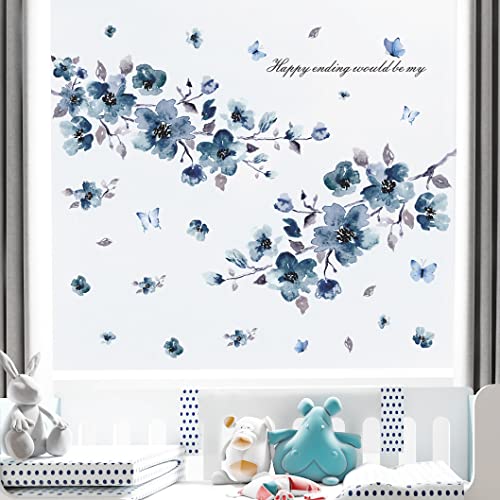 4 Sheets Magnolia Branches Wall Decals White Flowers Wall Stickers DIY Removable Colorful Birds Wall Sticker Petals Falling Home Decoration for Girls Bedroom Living Room Kitchen Bathroom TV Background