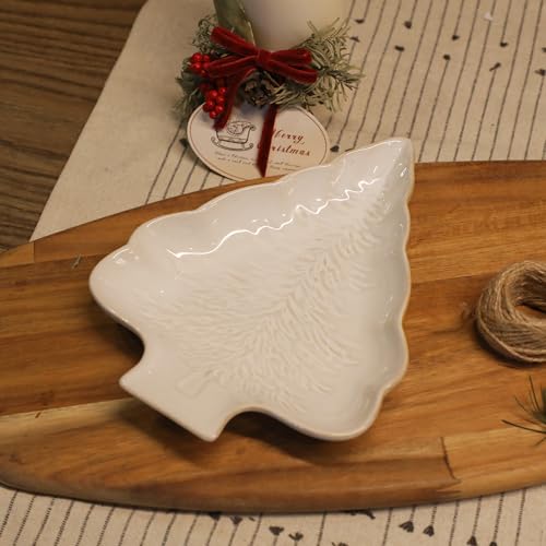 Christmas Tree - Shaped Decorative Porcelain Dish Serving Tray, Festive Candy Dish, Xmas Themed Ceramic Platter Ideal for Holiday Treats, Cookie, Decorative Tabletop Display