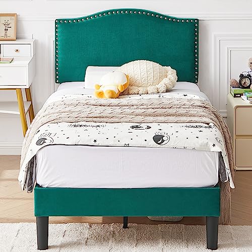 VECELO Twin Bed Frame Platform Bed Frame with Upholstered Headboard, Strong Frame and Wooden Slats Support, Strong Weight Capacity, Non-Slip and Noise-Free, Easy Assembly,Pink