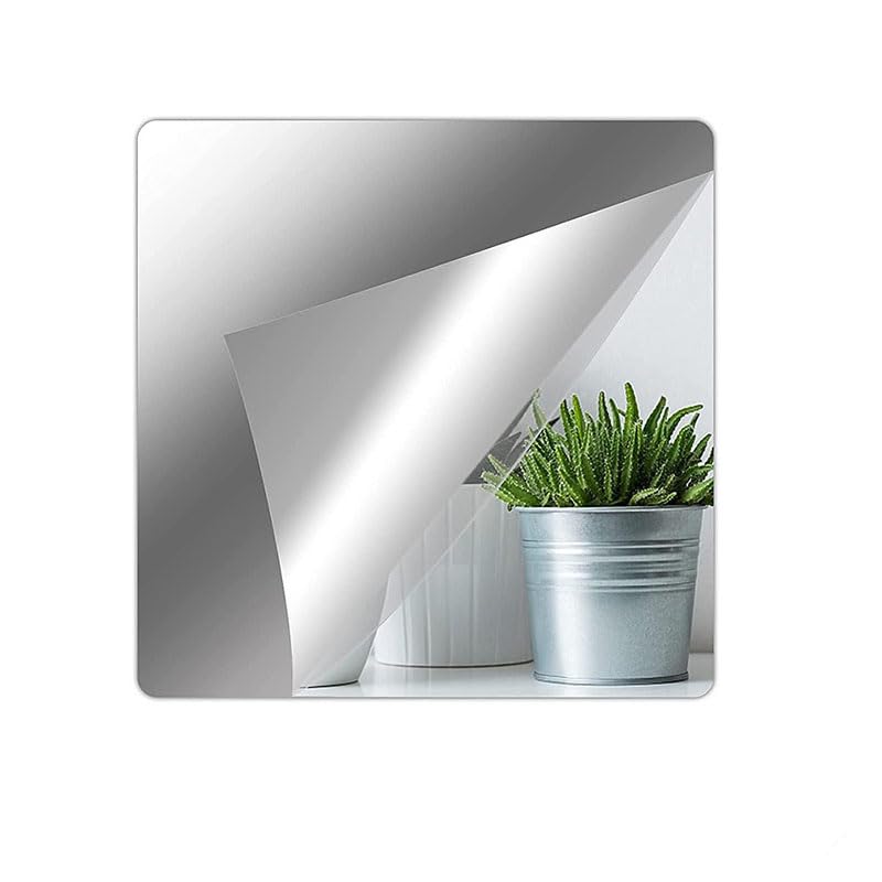 Acrylic Mirror Tiles,20x20cm (1mm Thick) Flexible Mirror Sheet,Self Adhesive Self Cuttable Mirror Wall, Bathroom, Bedroom Stickers Non Glass Square Mirrors for Home Wall DIY Decor (1)