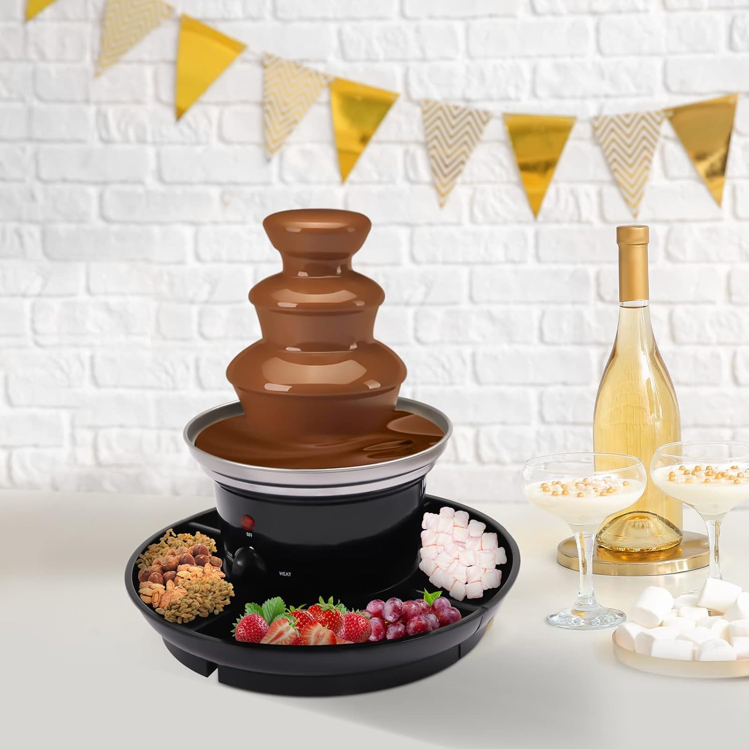 Chocolate Fondue Fountain, 3 Tiers Electric Chocolate Fountain Machine Chocolate Melts Party Fountain with Fruit Plate, Stainless Steel Mini Chocolate Fountain for Party Gathering
