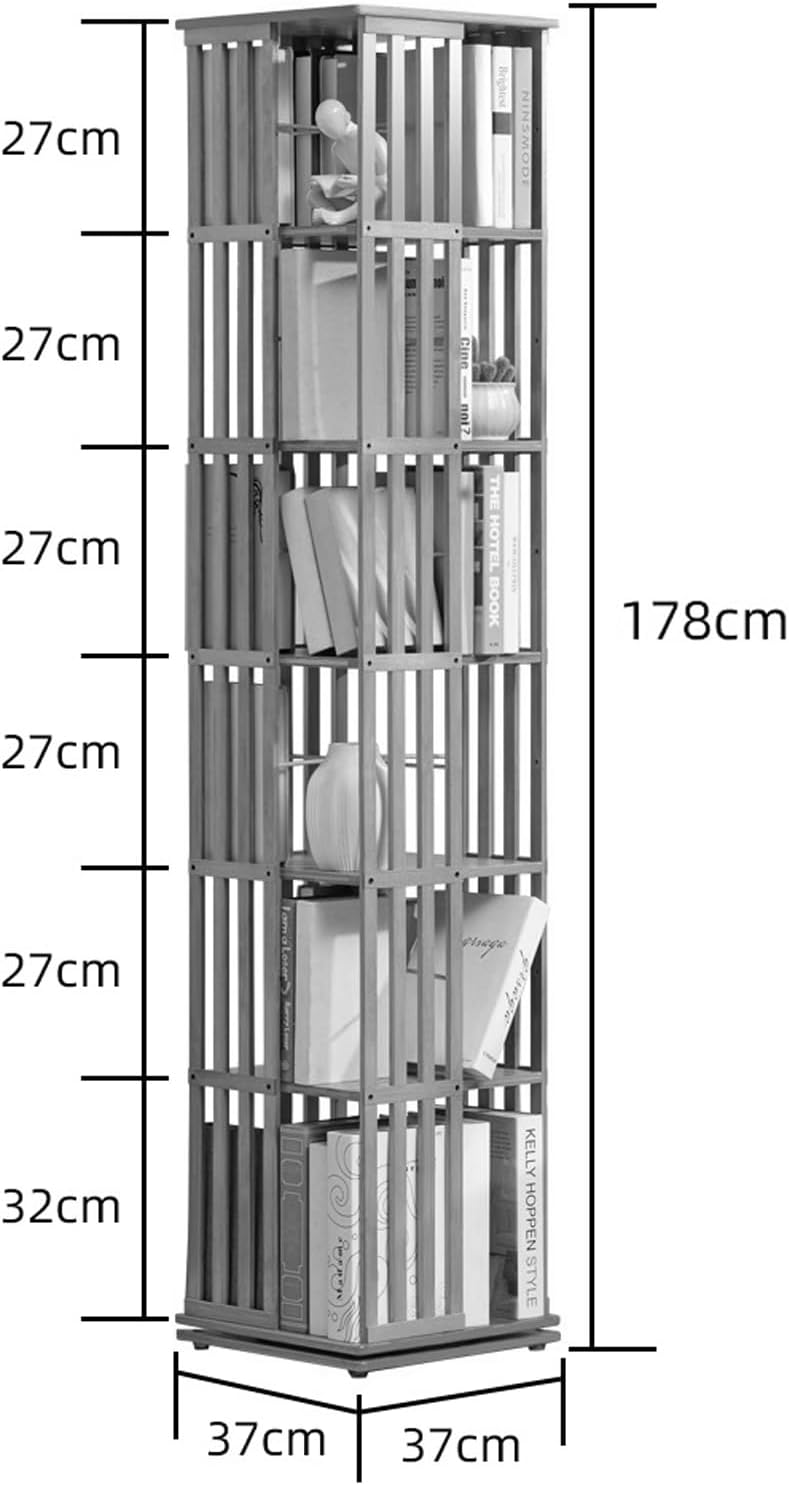 Bamboo 360 Rotating Bookshelf, 6 Tier Floor Standing Bookcase Storage Shelves, Removable Divider, for Home Office Living Room Study