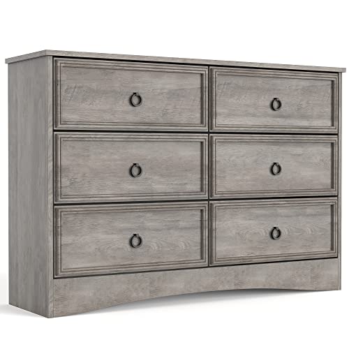 Modern 6 Drawer Dresser with Strip Lights, Dressers for Bedroom, Chest of Drawers Closet Organizers and Storage Clothes - Easy Pulls Handle, Textured Borders Living Room, Hallway, Gray