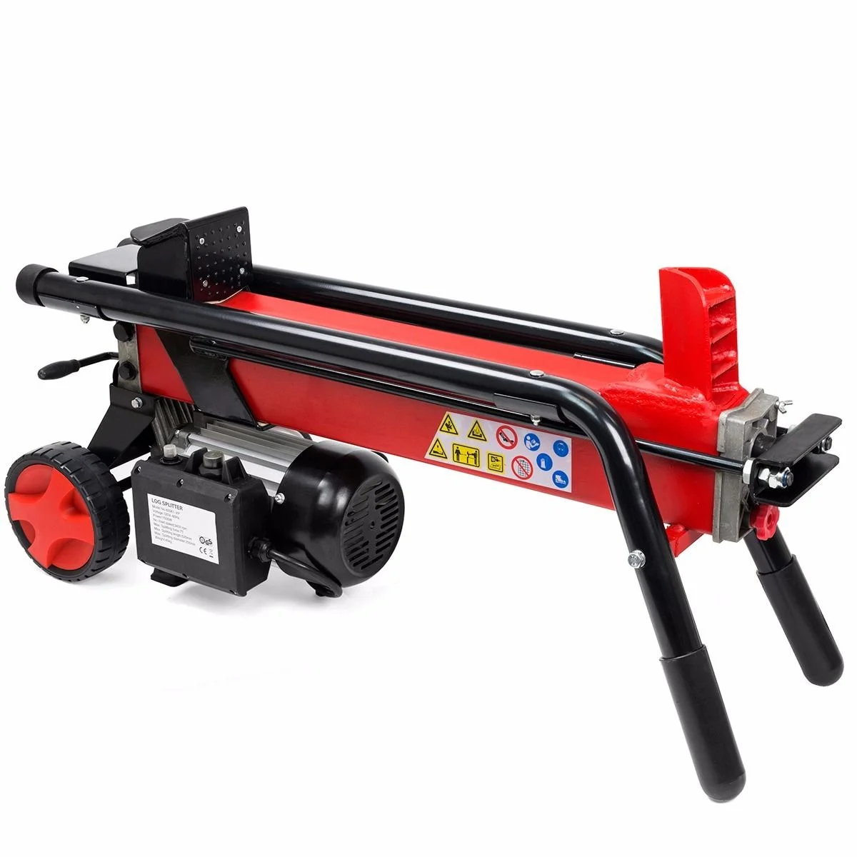 Electric 7-Ton Log Splitter 1500W Cut Wood Mobile Cutter Hydraulic Firewood Logs Build-in Wheel, Red/Black - Curated Treasures Market