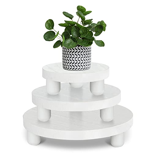 3 Packs Wooden Plant Stool, Wooden Plant Stand, Round Decorative Flower Shelf Plant Pot Riser Holder, Pot Flower Pedestal Riser Holder with Wood Legs for Indoor Outdoor Home Patio Decoration (Brown)